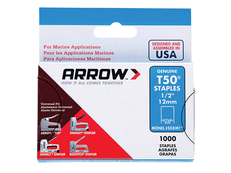 Arrow A505M1 T50M 505m Monel Staples 8mm ( 5/16in) Box 1000