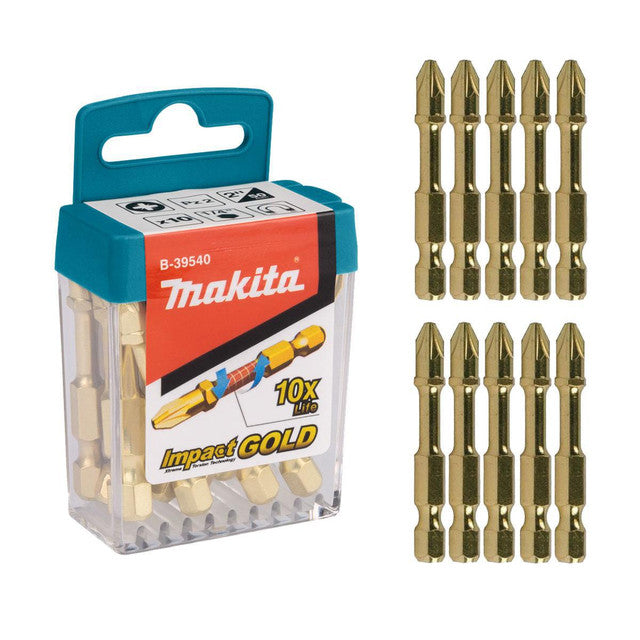 Makita B-39540 Impact Gold PZ2 50mm Screwdriver Bit Set (1pack=10pcs)