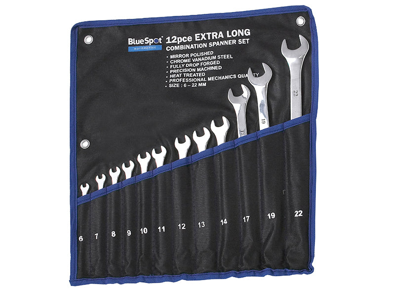 BlueSpotTools 04124 Extra Long Combination Spanner Set, 12 Piece