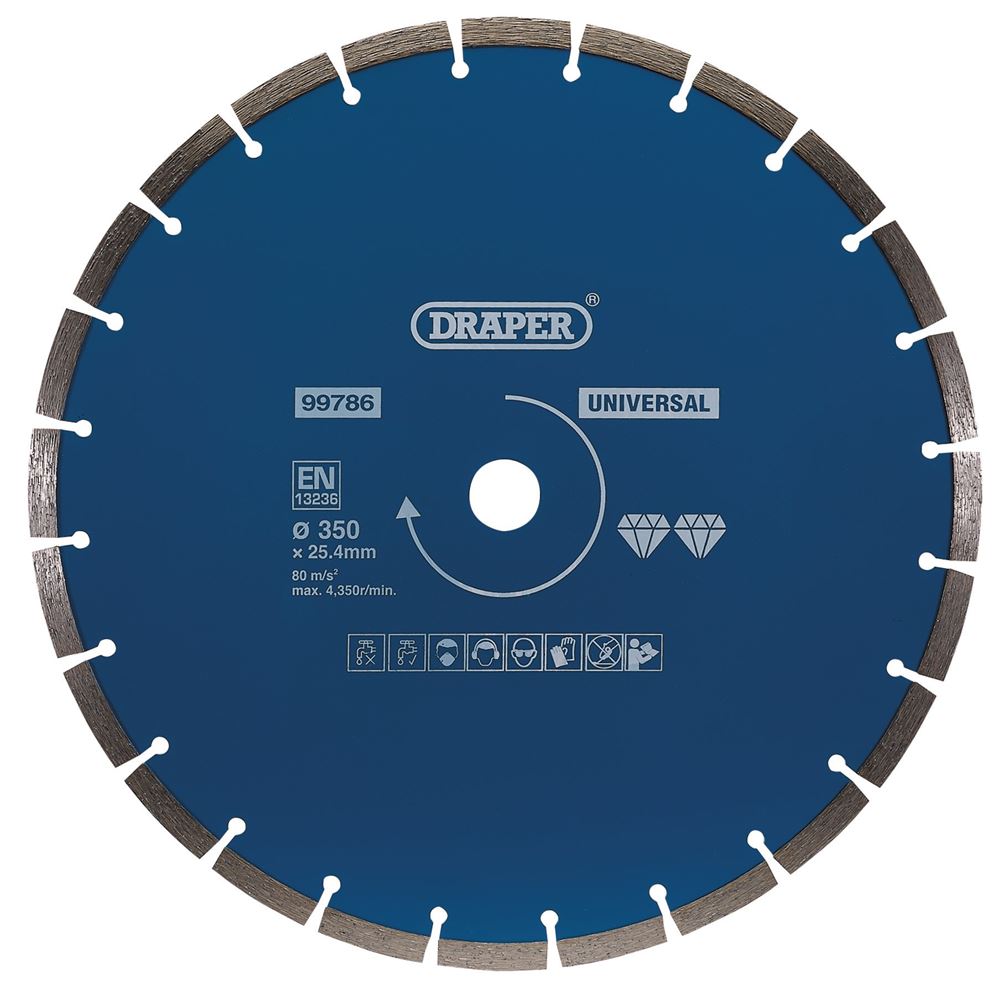 99786 Draper Segmented Diamond Blade, 350mm DBS5 Diamond Discs Professional Trade DIY Workshop Garage Use