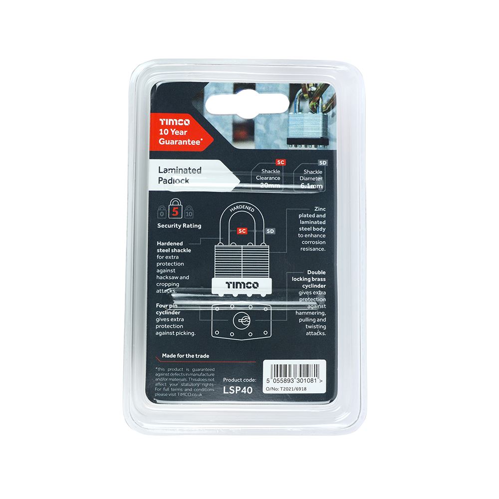 TIMCO Laminated Padlock 40mm Pack 1