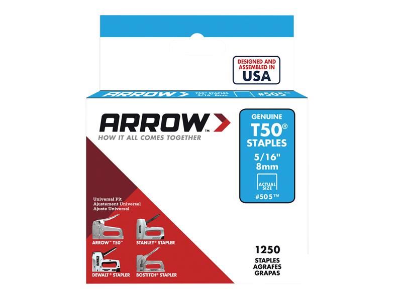 Arrow A50524 T50 Staples 8mm (5/16in) Box 1250
