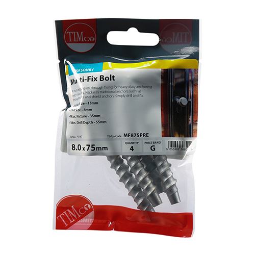 TIMCO Multi-Fix Bolt Hex Head 8.0 x 75 Silver Pack 4