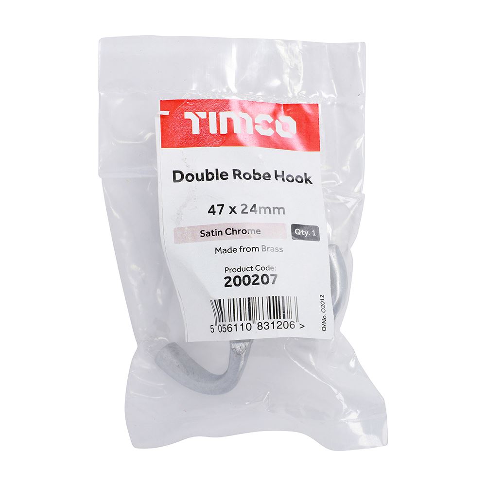 TIMCO Double Robe Hook Sat. Chrome 47 x 24mm Pack 1