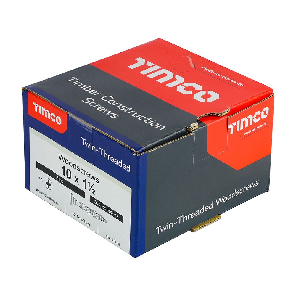 TIMCO Twin Woodscrew PZ2 CSK Zinc 10 x 1 1/2 Silver Pack 200