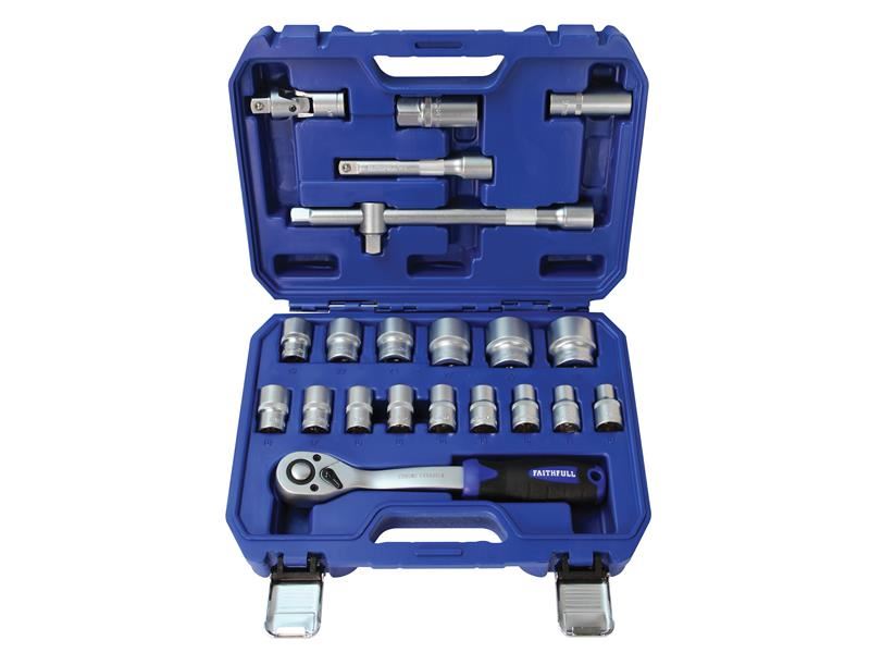 Faithfull FAISOC1222MN Socket Set of 22 Metric 1/2in Drive |