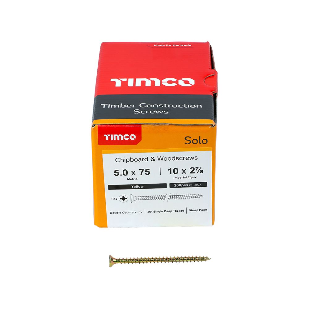 TIMCO Solo Woodscrew PZ2 CSK ZYP 5.0 x 75 Gold Pack 200