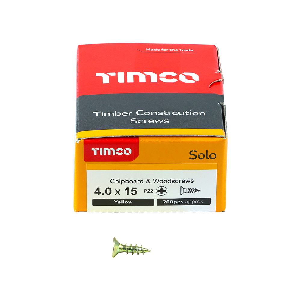TIMCO Solo Woodscrew PZ2 CSK ZYP 4.0 x 15 Gold Pack 200