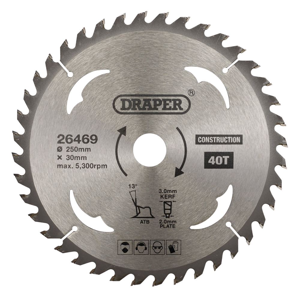 Draper TCT SAW BLADE 250MM 40T CONS 26469 TCT Construction Circular Saw Blade, 250 x 30mm