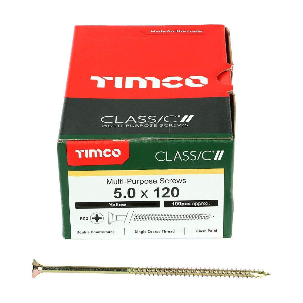 TIMCO Classic Screw PZ2 CSK ZYP 5.0 x 120 Gold Pack 100