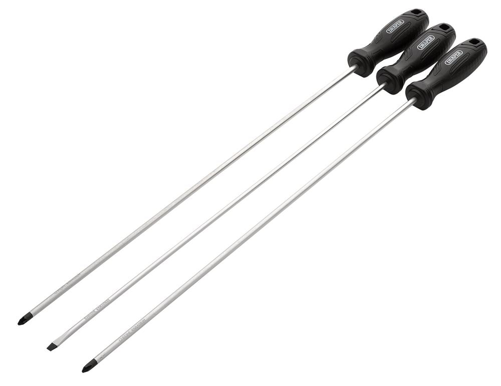 Draper SET 1- 3PC SET - LONG Long Reach Hard Grip Screwdriver Set (3 Piece)