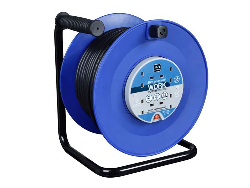 Masterplug HDCC5013/4BL-MP Heavy-Duty Cable Reel 240V 13A 4-Socket Thermal Cut-Out 50m