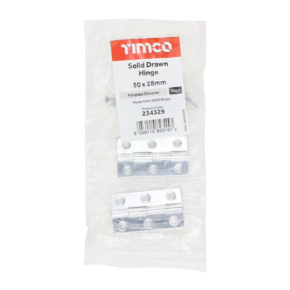 TIMCO Solid Drawn Hinge P/Chrome 50 x 28 Pack 2