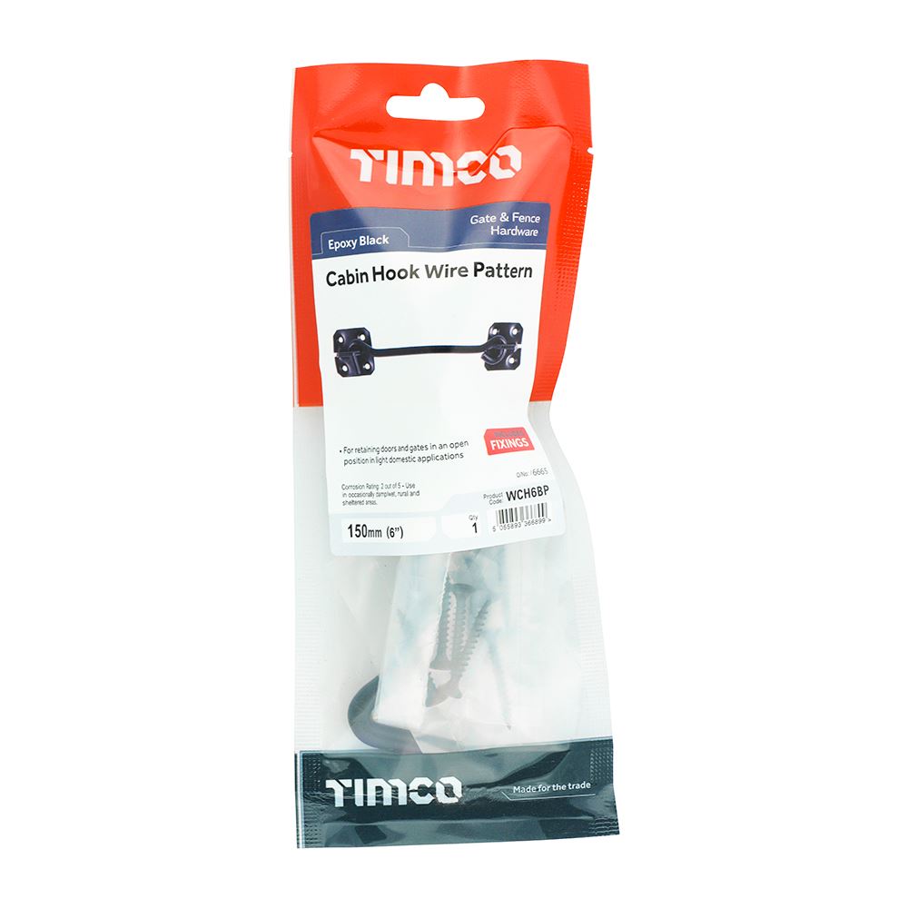 TIMCO Cabin Hook Wire Pattern Black 6" Black Pack 1