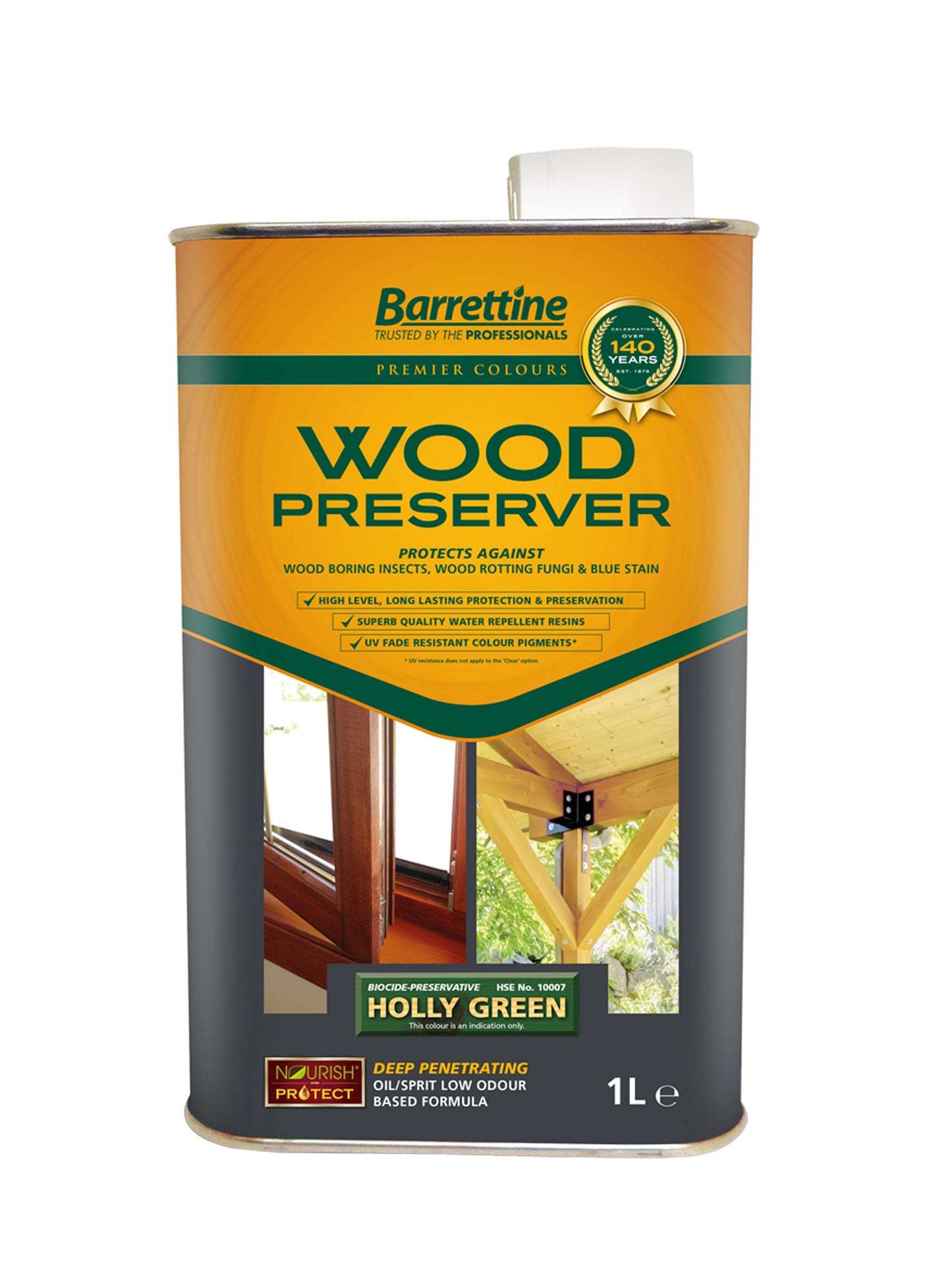 1L Wood Preserver Holly Green Barrettine PREMIER Wood Preserver stain treatment protection exterior