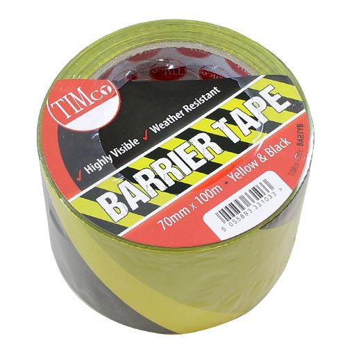 TIMCO Barrier Tape Black & Yellow Black 100m x 70mm Pack 1.0