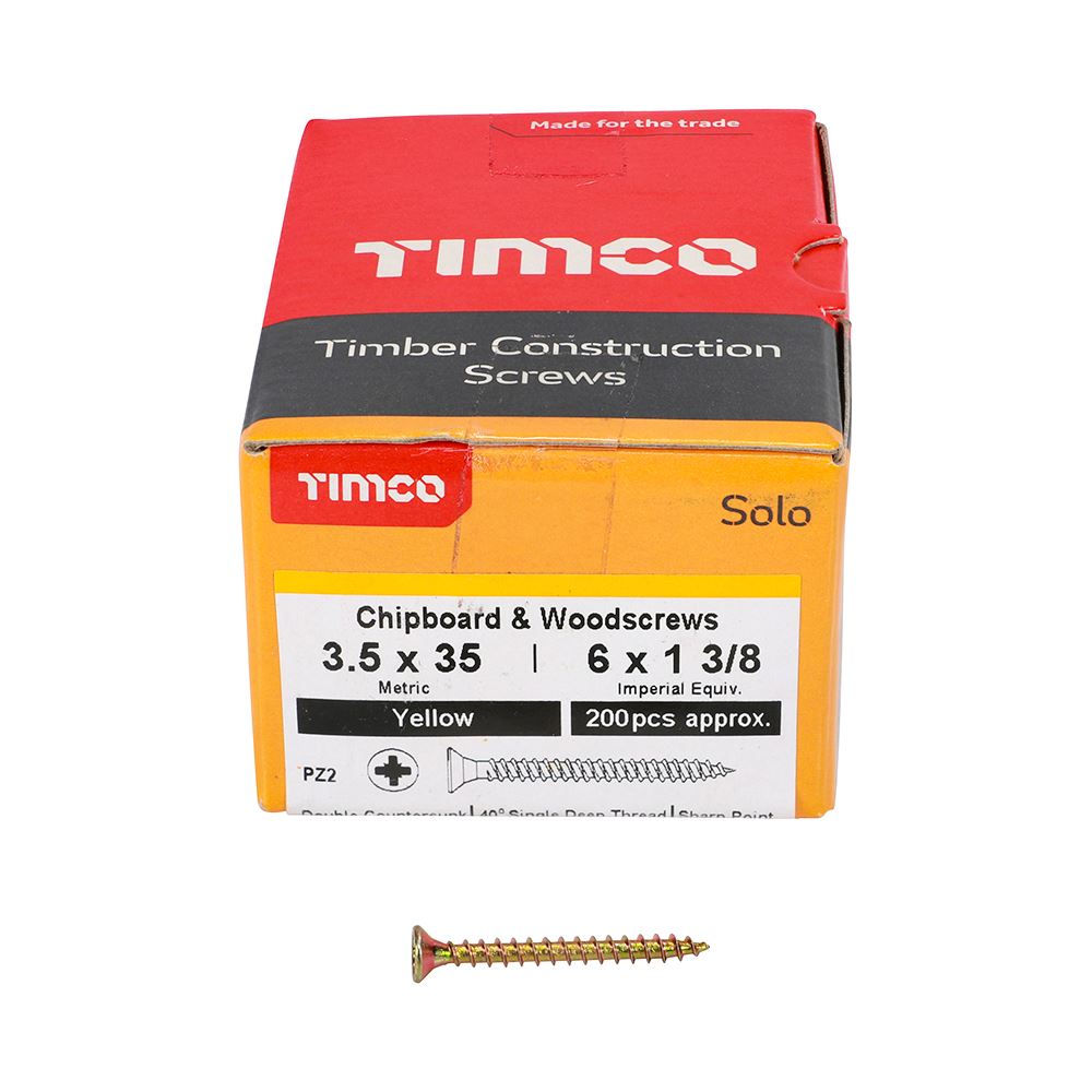TIMCO Solo Woodscrew PZ2 CSK ZYP 3.5 x 35 Gold Pack 200