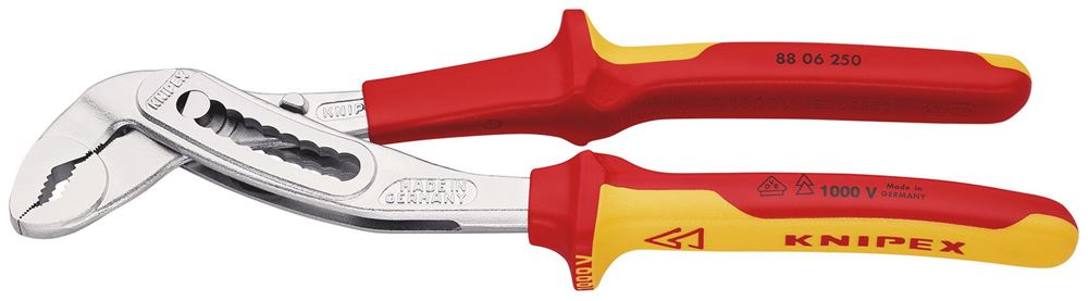 87932 KNIPEX KNIPEX 88 06 250 SB VDE Insulated Alligator Water Pump Pliers, 250mm Professional Trade DIY Workshop Garage Use