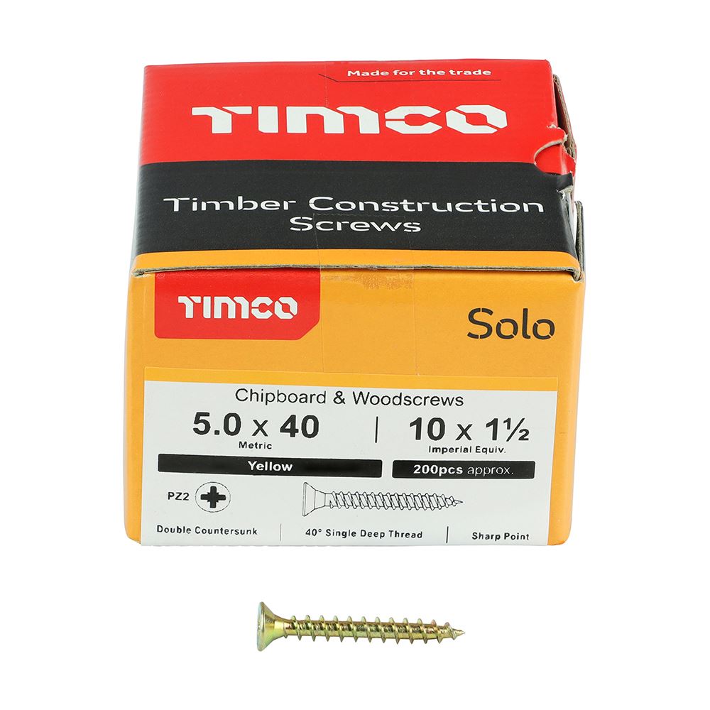 TIMCO Solo Woodscrew PZ2 CSK ZYP 5.0 x 40 Gold Pack 200