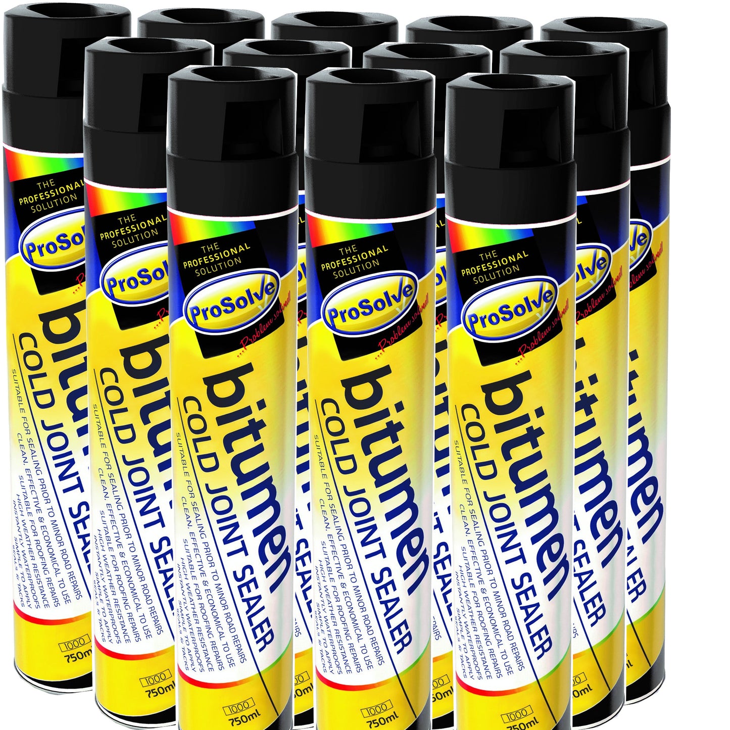 Prosolve Bitumen Cold Joint Seal Spray Tarmac Roof Gutter Repair Pot Hole Sealer - 12 Pack