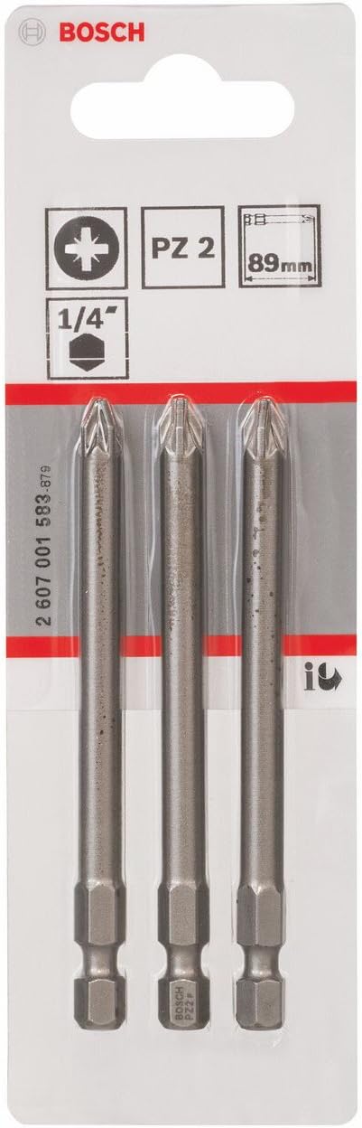 Bosch 2607001583 Extra Hard Screwdriver Bit, Pz 2, 89mm Length, Pack of 3