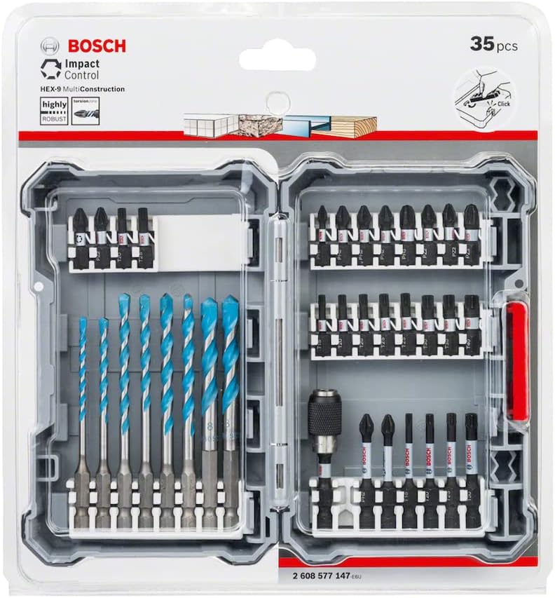Bosch 2608577147 Professional 35pc. MultiConstruction Drill Bit and Impact Control Screwdriver Bit Set (Pick and Click, HEX-9, Accessories Drill and Impact Driver)