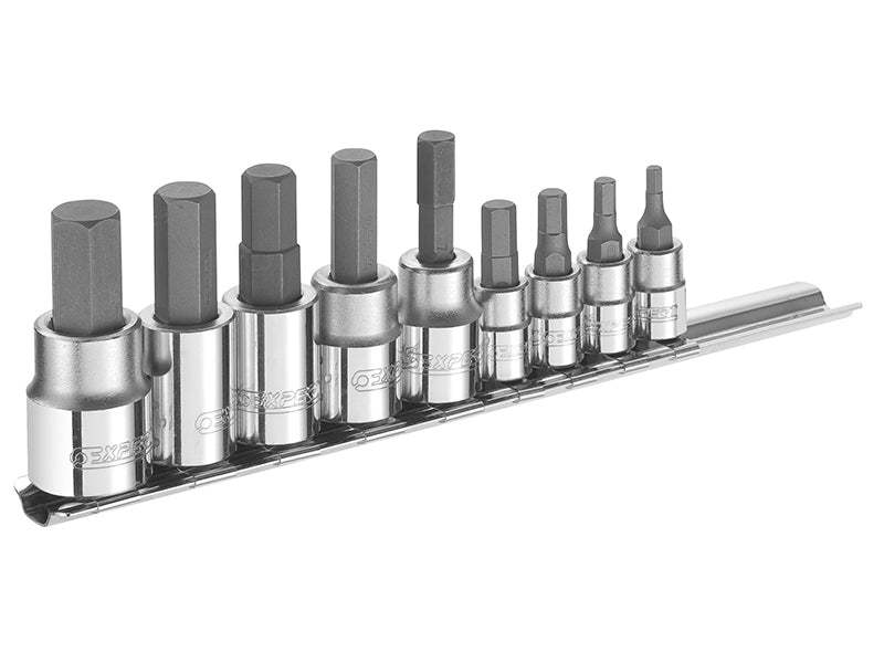 Expert E034802 Hex Bit Socket Set of 9 1/4 & 3/8in Drive