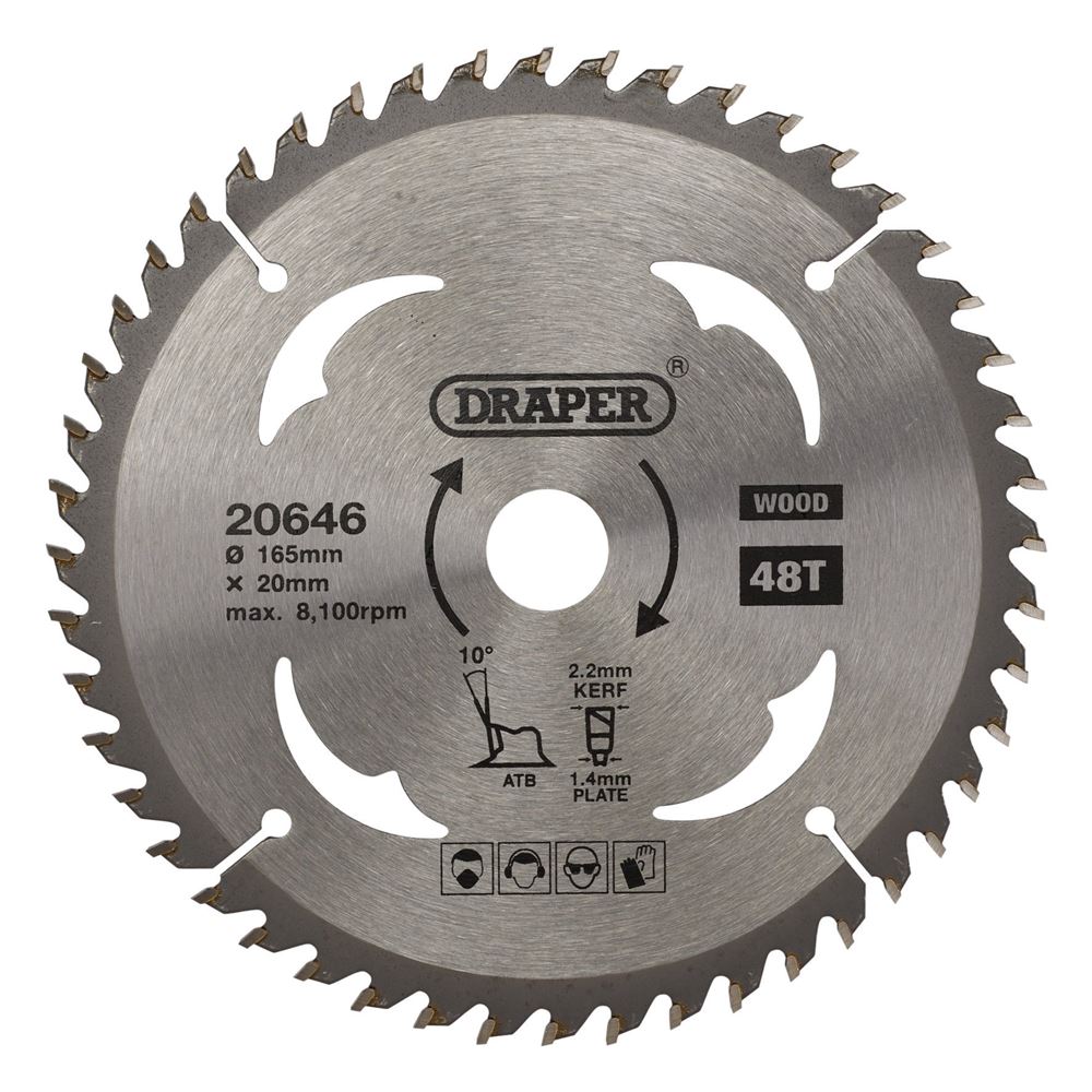 Draper TCT SAW BLADE 165MM 48T WOOD 20646 TCT Circular Saw Blades for Wood 165 x 20mm