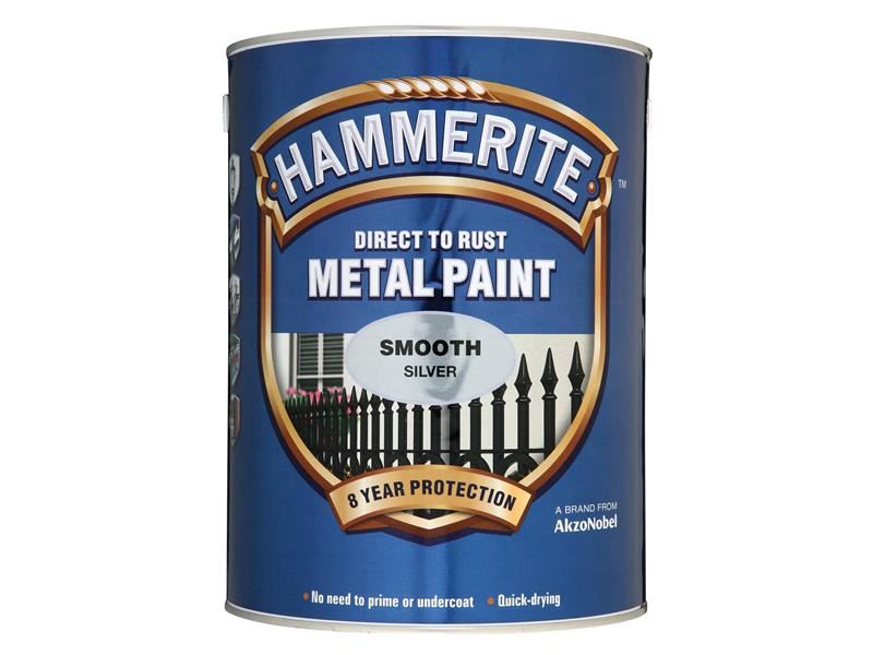 Hammerite 5084898 Direct to Rust Smooth Finish Metal Paint Silver 5 Litre
