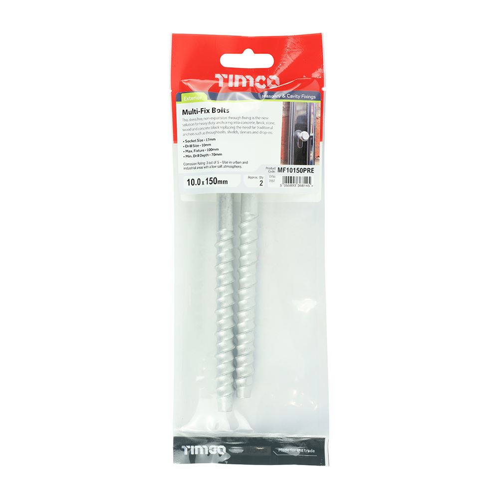 TIMCO Multi-Fix Bolt Hex Head 10.0 x 150 Silver Pack 2
