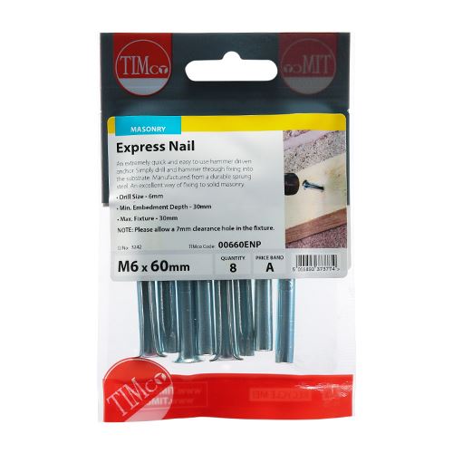TIMCO Express Nail - BZP 6.0 x 60 Silver Pack 8
