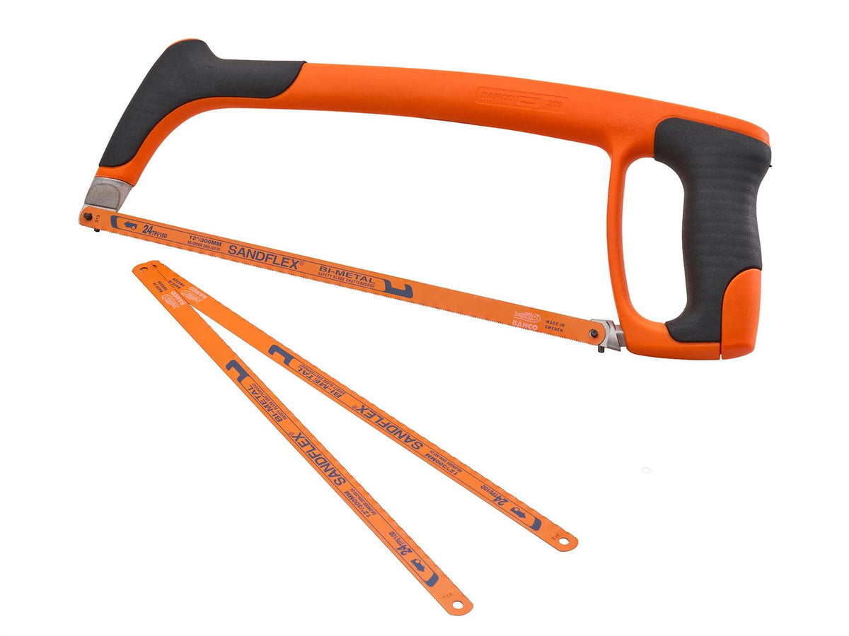 Bahco 300mm (12in) Hacksaw with 3 FREE Blades Professional Trade DIY Workshop Equipment