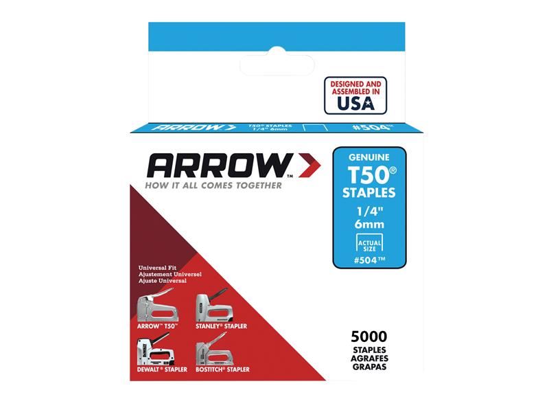 Arrow A504IP T50 Staples 6mm (1/4in) Bulk Pack 5000