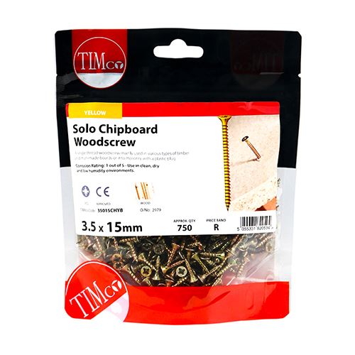 TIMCO Solo Woodscrew PZ2 CSK - ZYP 3.5 x 15 Gold Pack 750