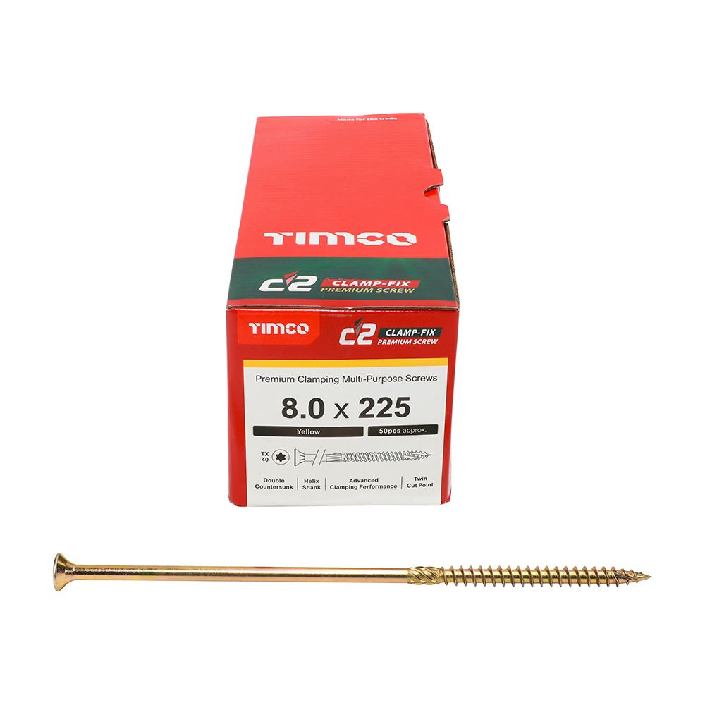 TIMCO C2 Clamp-Fix TX40 CSK ZYP 8.0 x 225 Gold Pack 50