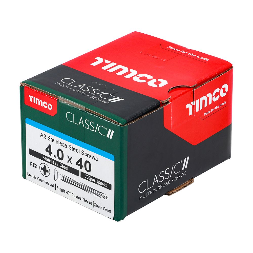 TIMCO Classic Screw PZ2 CSK A2 SS 4.0 x 40 Pack 200