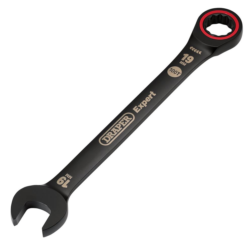 Draper 19.0MM RATCHETING SPANNER 03892 HI-TORQ® Metric Ratchet Combination Spanners, Black