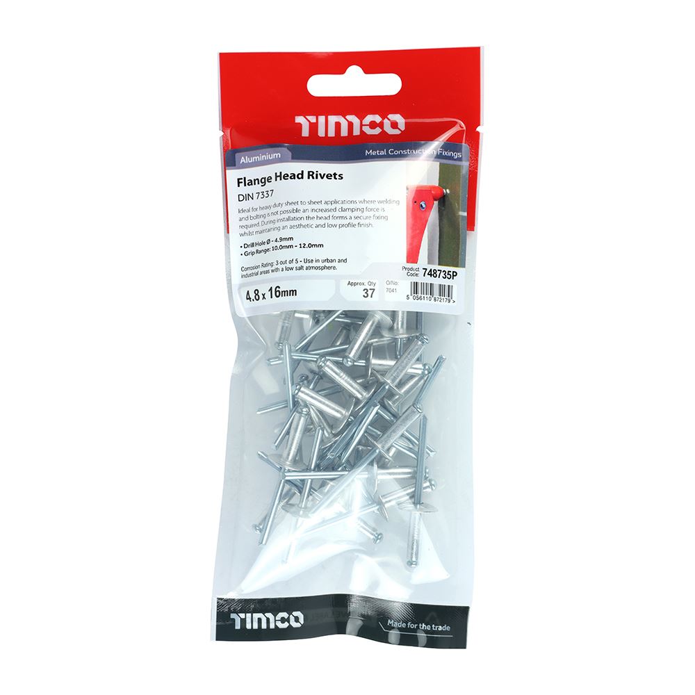 TIMCO Rivets - Flange Head - Alumin. 4.8 x 16 Pack 37