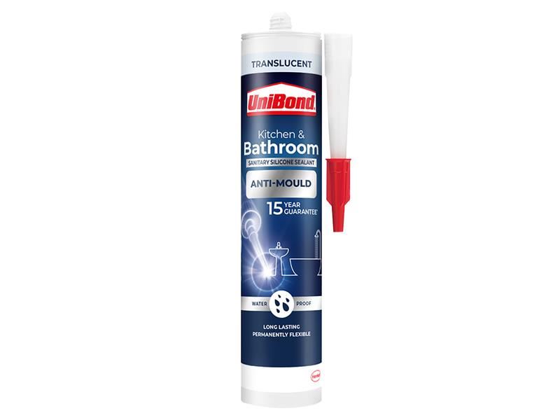UniBond 2707171 Anti-Mould Kitchen & Bathroom Sealant Cartridge Translucent 274g