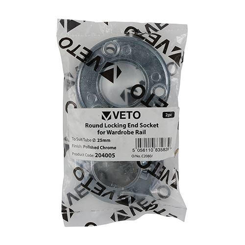 TIMCO Round Lock End Socket P/Chrome 25mm Pack 2