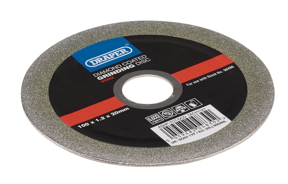 03352 Draper Diamond-Coated Grinding Disc, 100 x 1.2 x 20mm ASHP-TCT-DCD Diamond Discs Professional Trade DIY Workshop Garage Use
