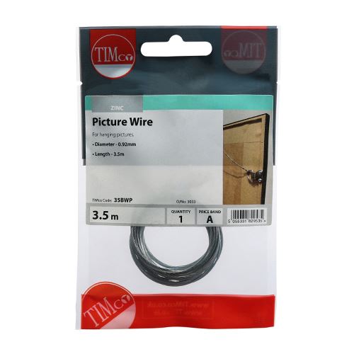 TIMCO Picture Wire - Zinc 0.92Dia x 3.6M Silver Pack 1