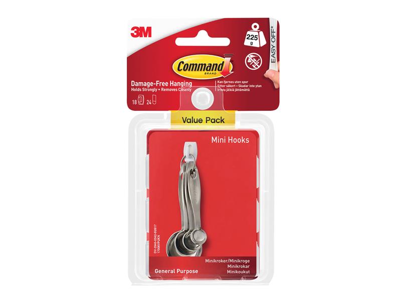 Command� 17006-18 White Mini Hooks Value Pack (Pack 18)