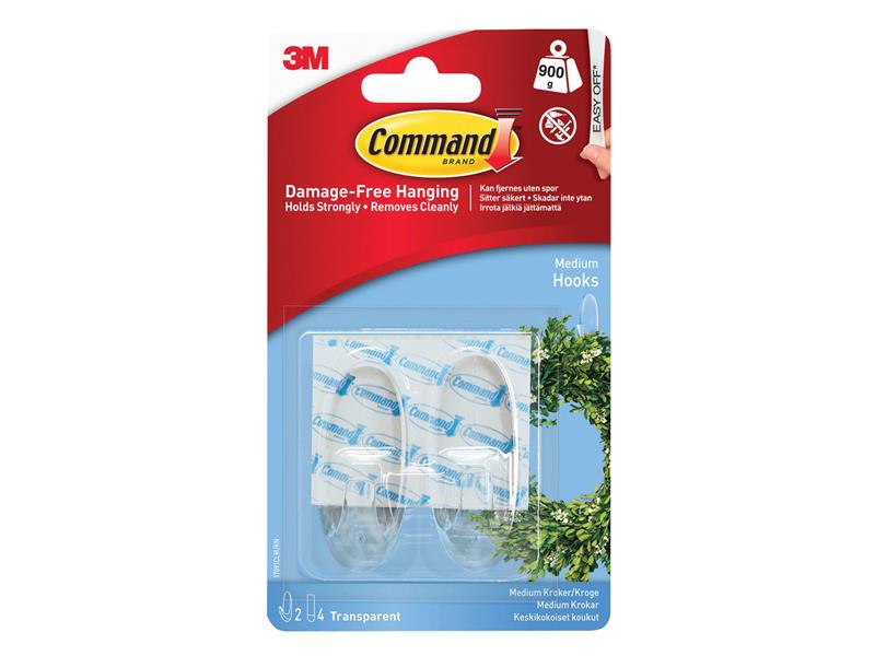Command� 17091CLR Clear Hooks with Clear Strips, Medium (Pack 2)