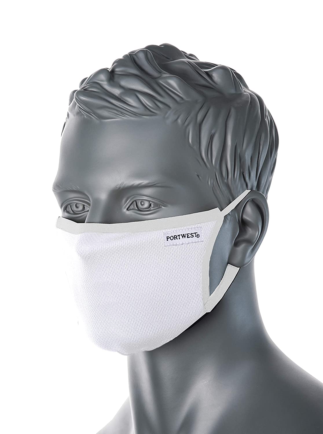 PORTWEST CV33 WHITE 3-Ply Anti-Microbial Fabric Face Mask