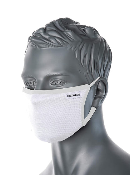 PORTWEST CV33 WHITE 3-Ply Anti-Microbial Fabric Face Mask