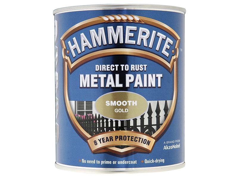 Hammerite 5092830 Direct to Rust Smooth Finish Metal Paint Gold 750ml