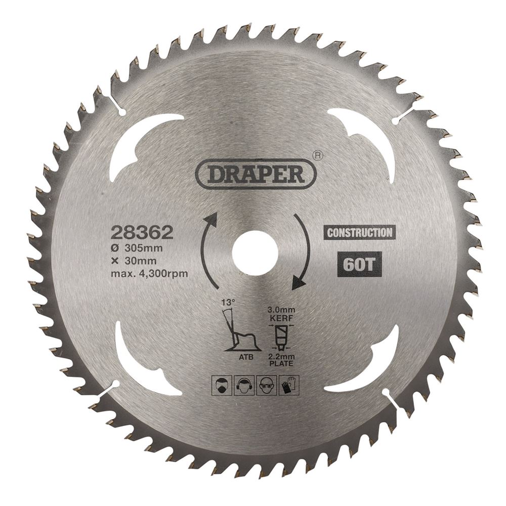 Draper TCT SAW BLADE 305MM 60T CONS 28362 TCT Construction Circular Saw Blade, 305 x 30mm