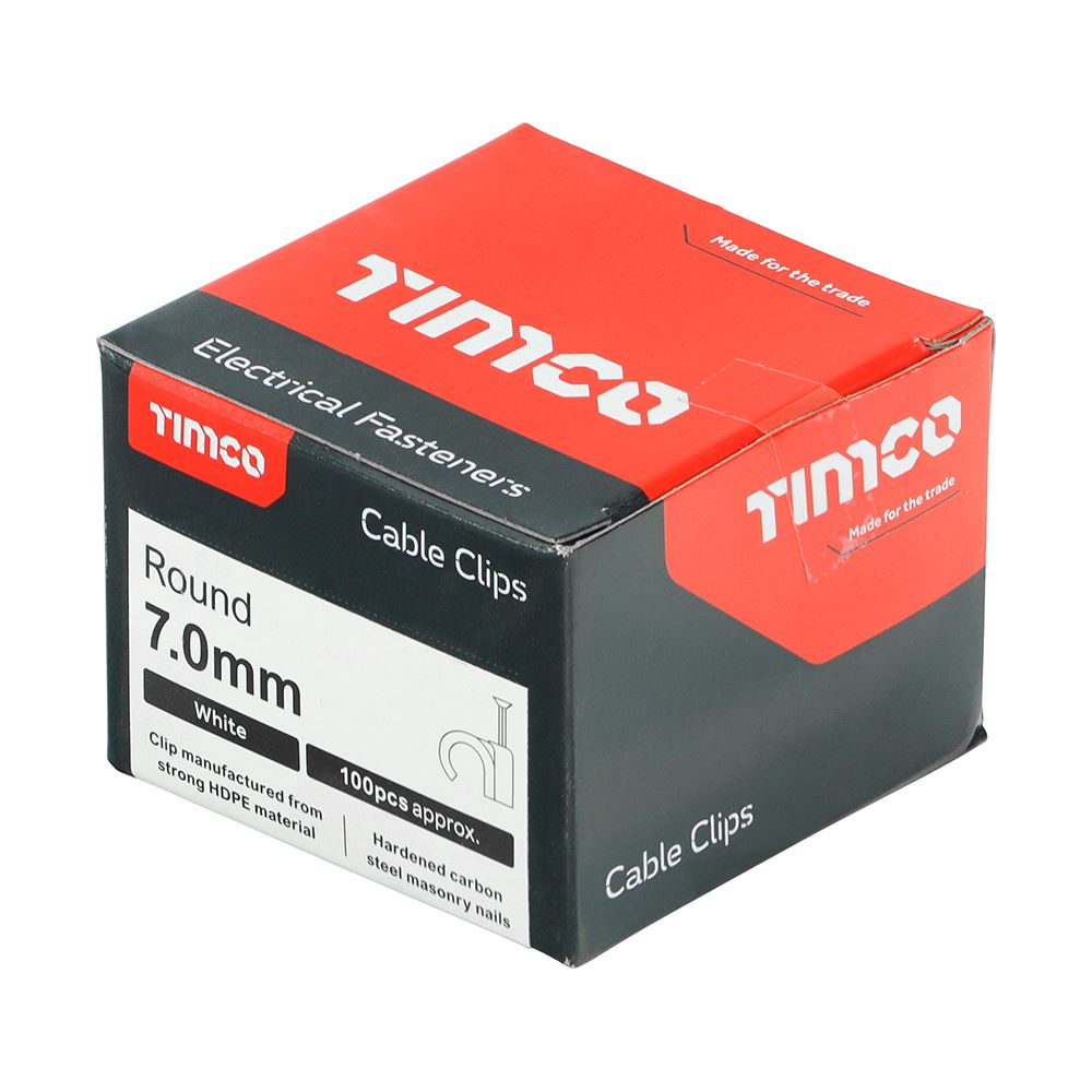 TIMCO Round Cable Clip White To fit 7.0mm White Pack 100