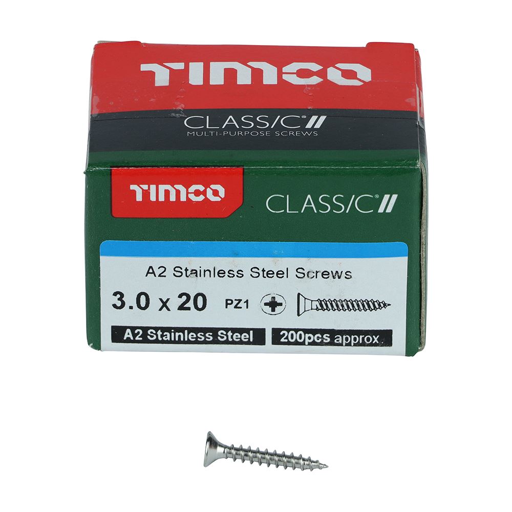 TIMCO Classic Screw PZ1 CSK A2 SS 3.0 x 20 Pack 200